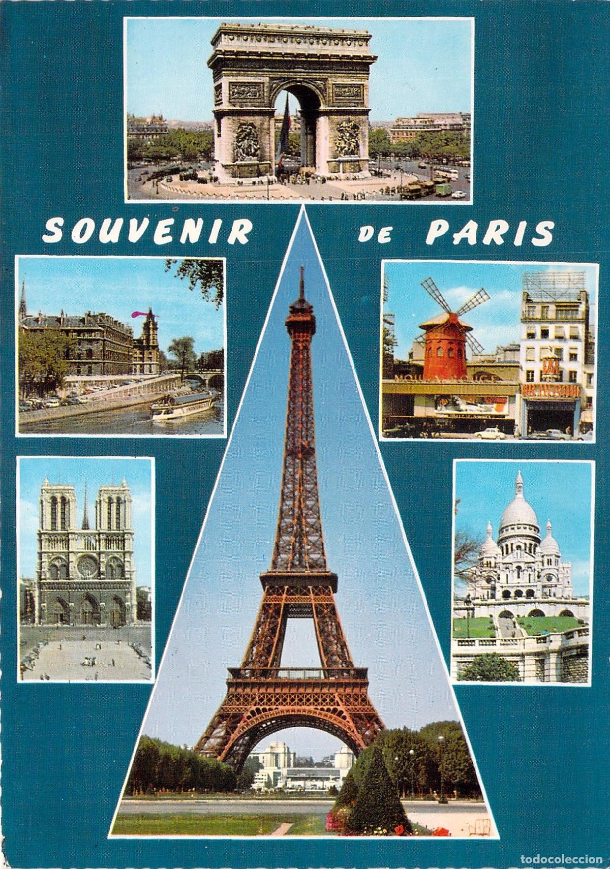 Cartes Postales: Postal de recuerdos de Par&iacute;s con vistas m&uacute;ltiples de monumentos
