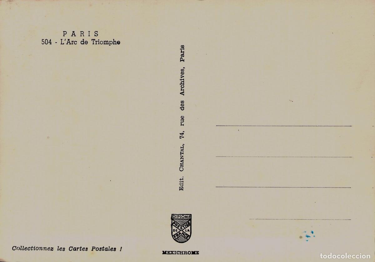 Postales: Postal de Paris: El Arco del Triunfo - Foto 2