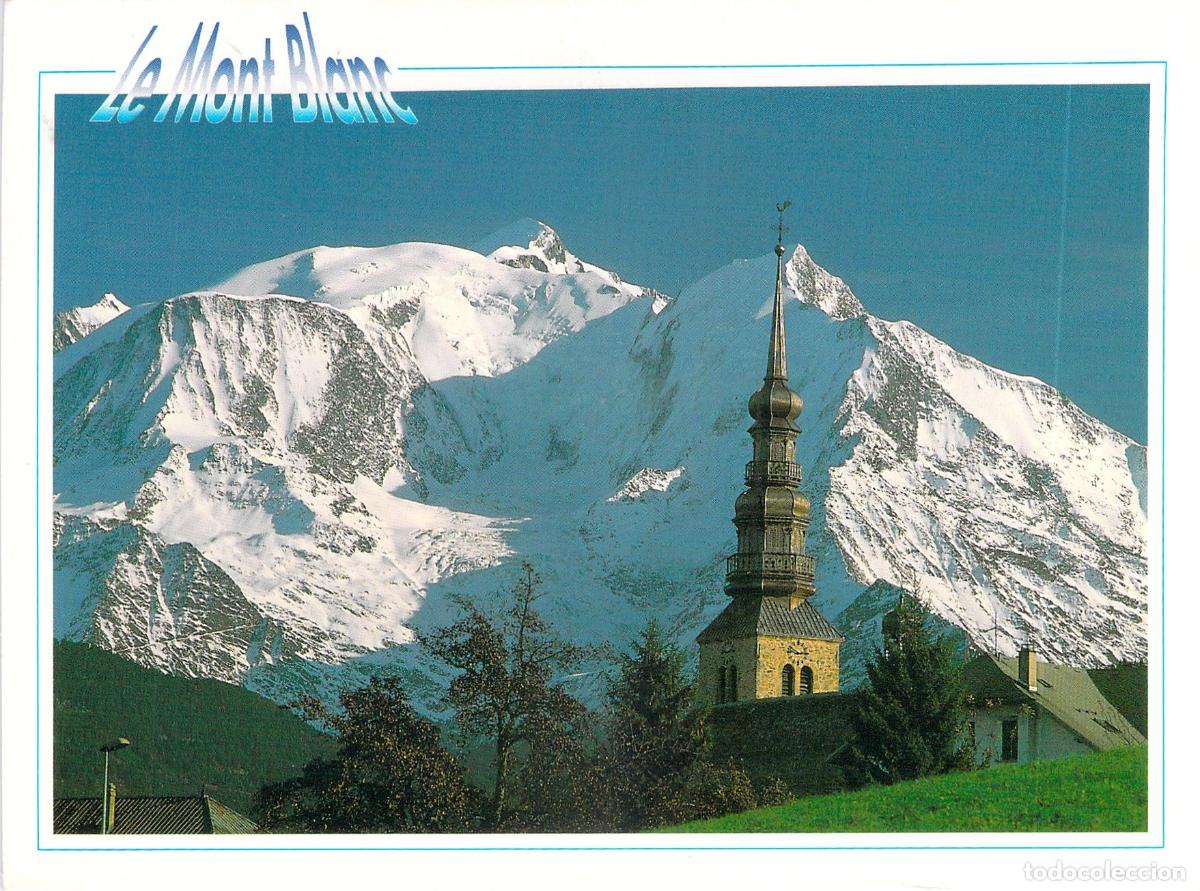 Postales: Postal de los Alpes Franceses con el Monte Blanco y la iglesia de Combloux
