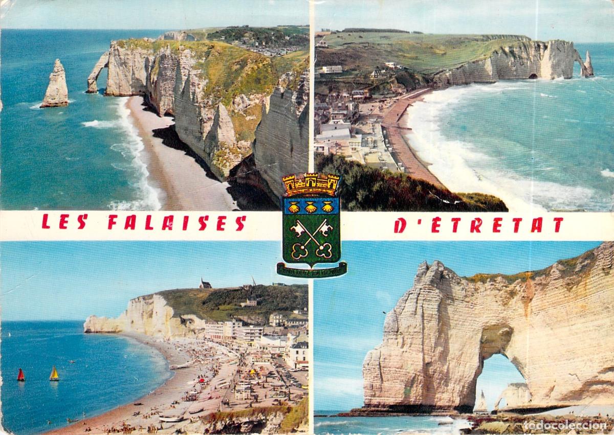 Postais: Postal de los acantilados de Etretat en Normand&iacute;a, Francia