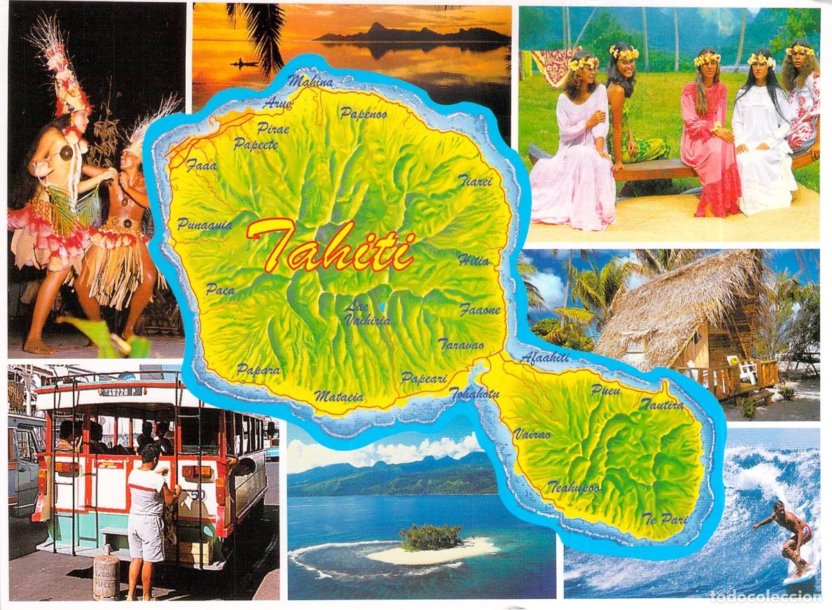 Cartes Postales: Postal de mapa e im&aacute;genes de la isla de Tahit&iacute;