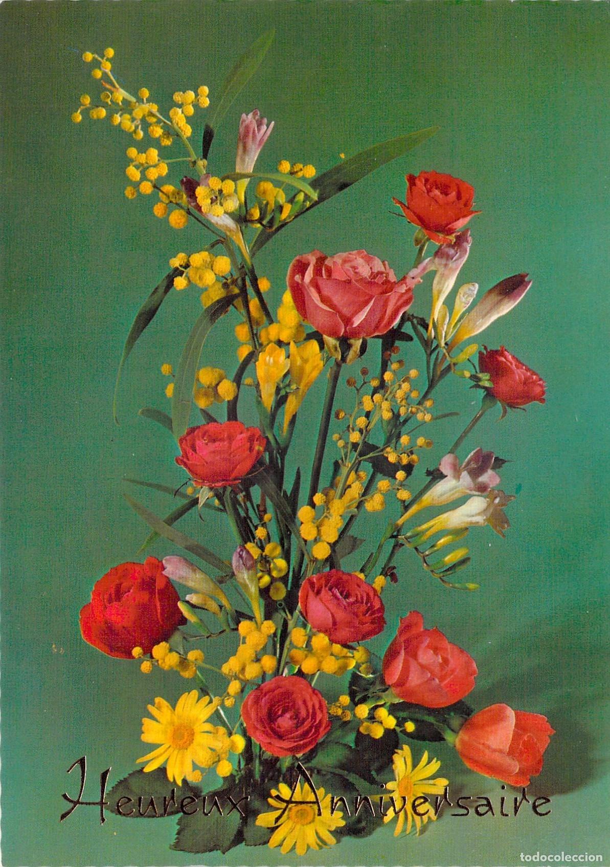 Postales: Postal con ramo de flores y rosas para felicitaci&oacute;n de cumplea&ntilde;os