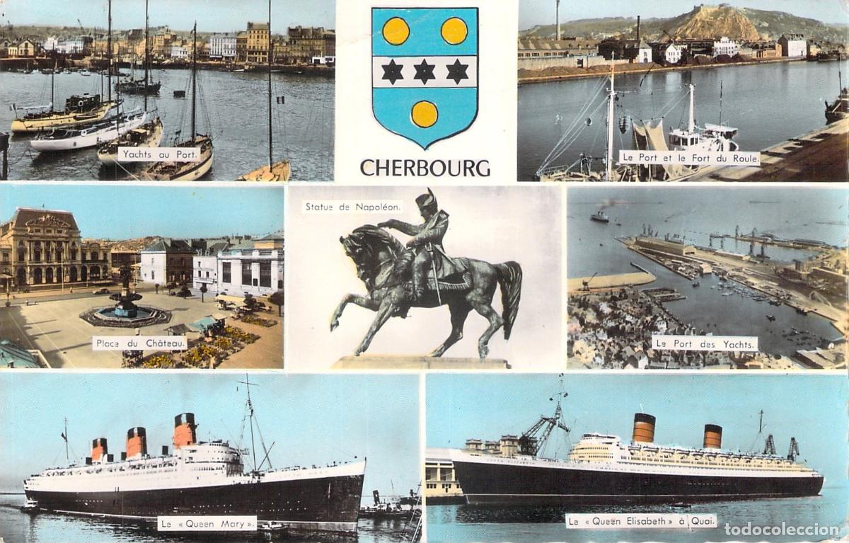 Postales: Postal de Cherbourg Francia Vistas del Puerto y Barcos Transatl&aacute;nticos
