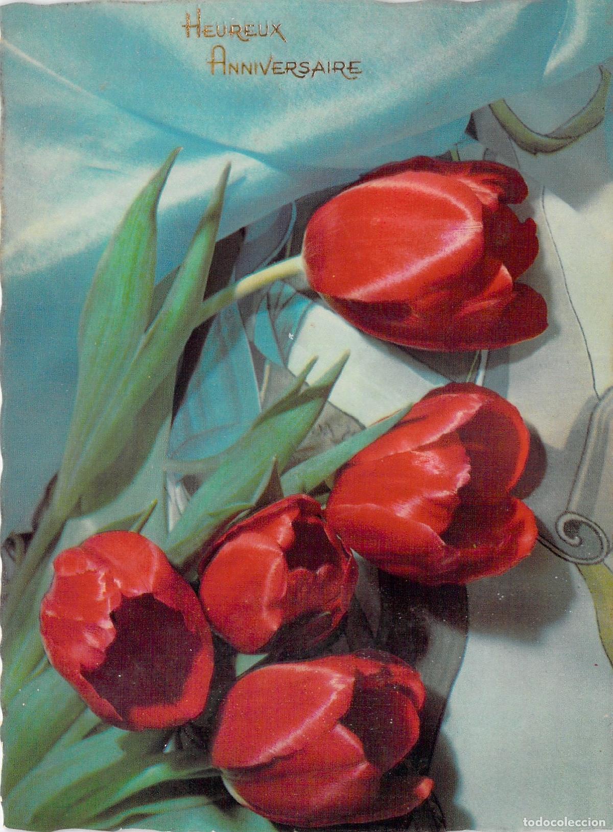 Postales: Postal de Feliz Cumplea&ntilde;os con Hermosos Tulipanes Rojos