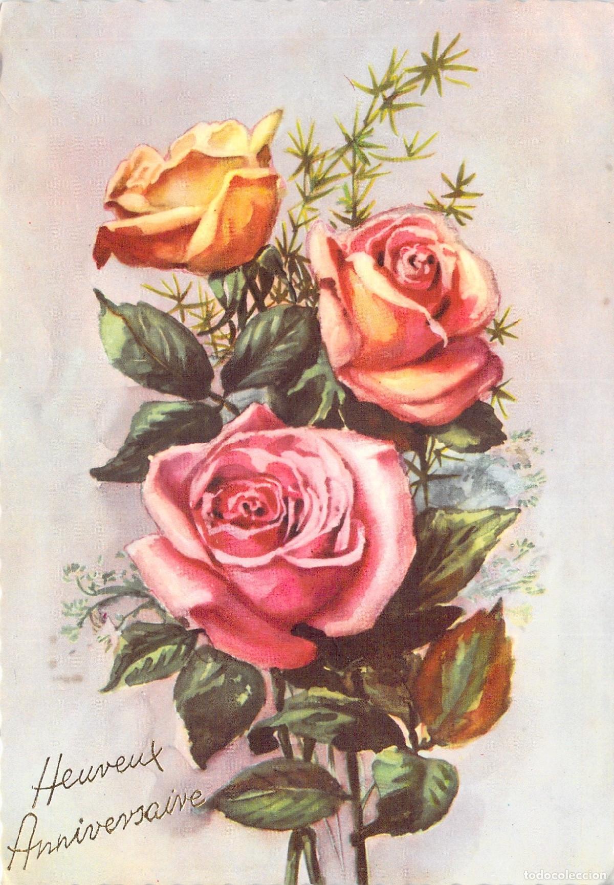 Postales: Postal de Feliz Cumplea&ntilde;os con Hermosas Rosas Ilustradas