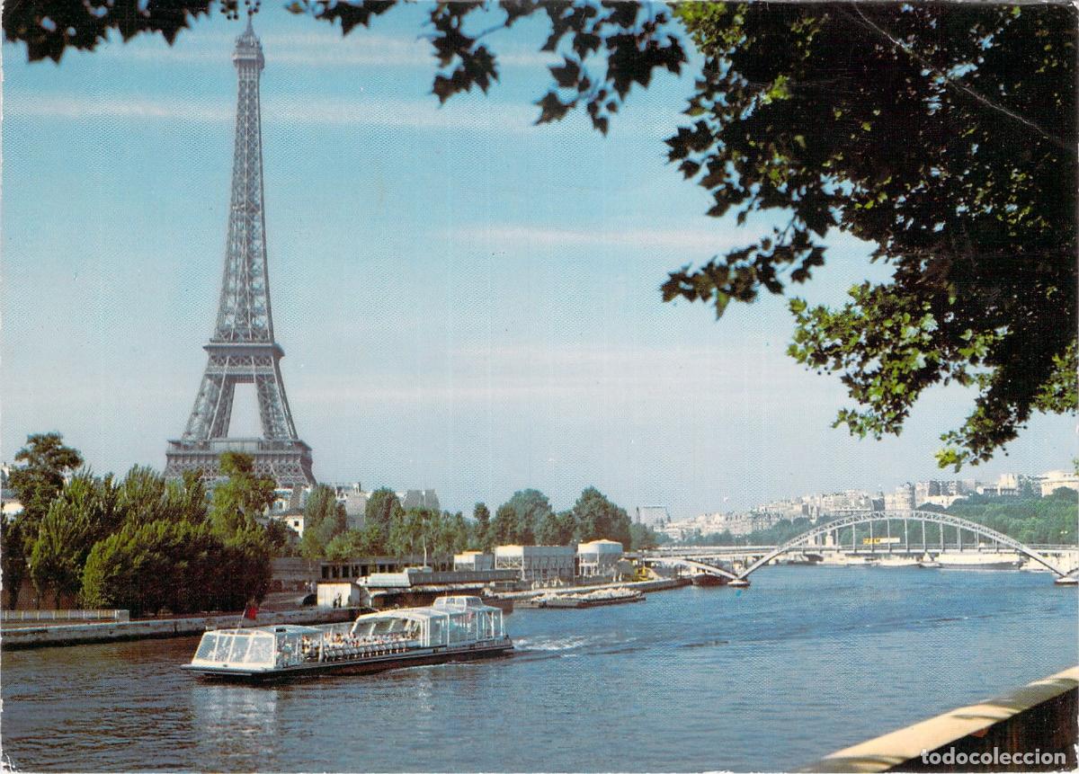 Postales: Postal de la Torre Eiffel y el R&iacute;o Sena en Par&iacute;s