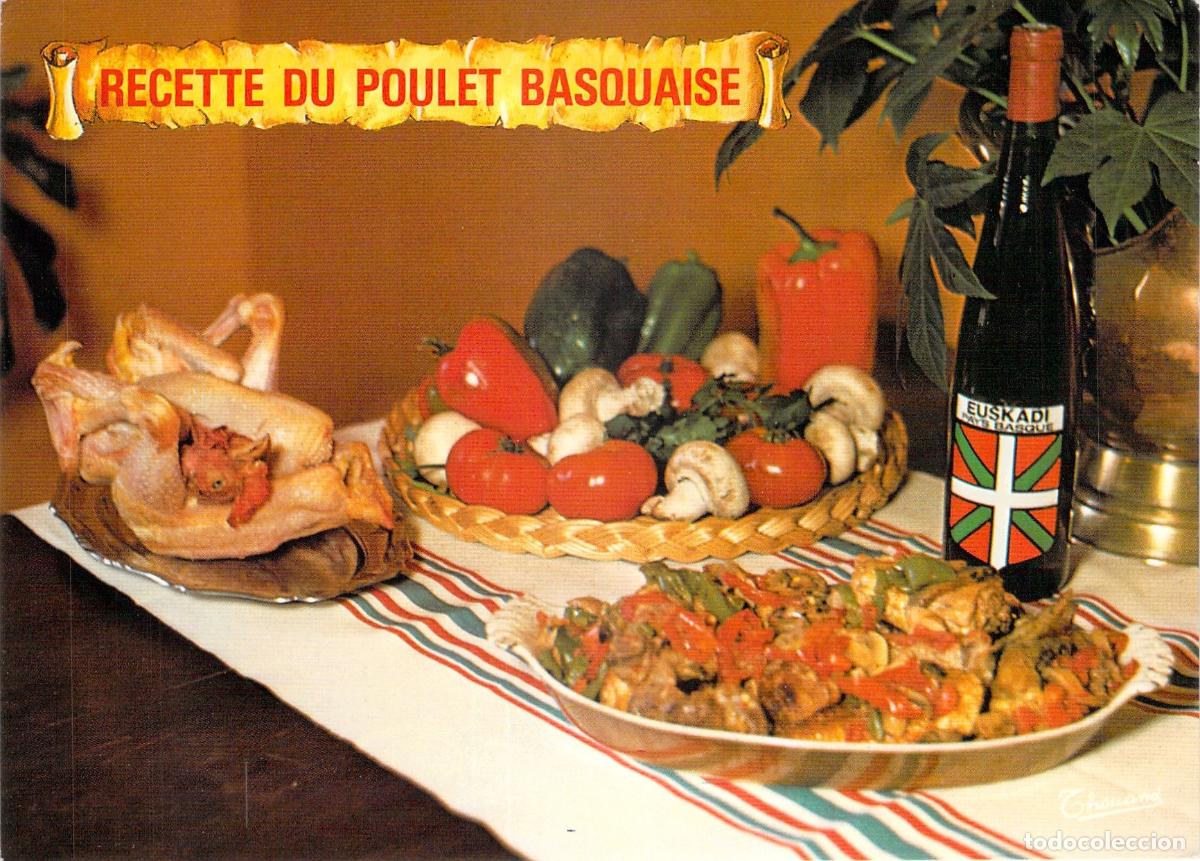 Postales: Postal con Receta de Cocina Francesa de Pollo a la Vasca