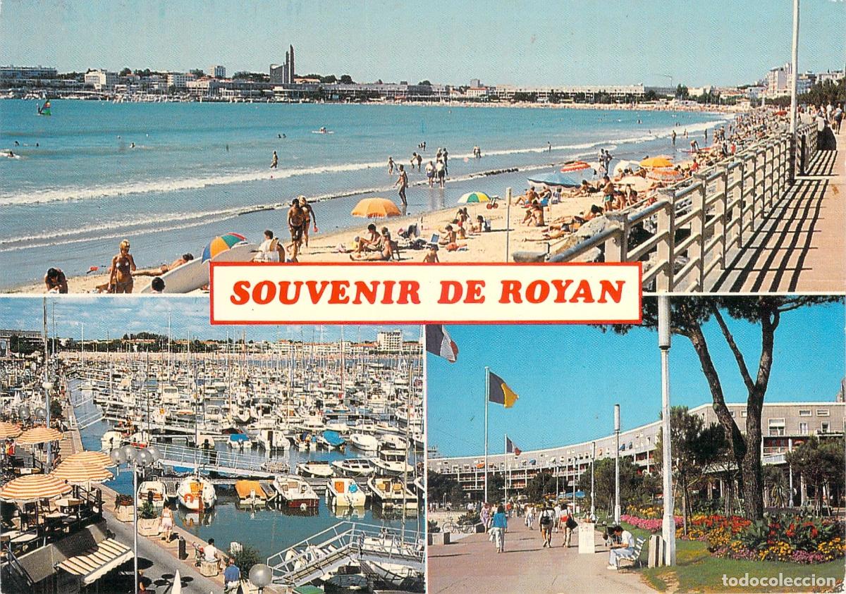 Postales: Postal de Royan con playa, puerto y frente mar&iacute;timo