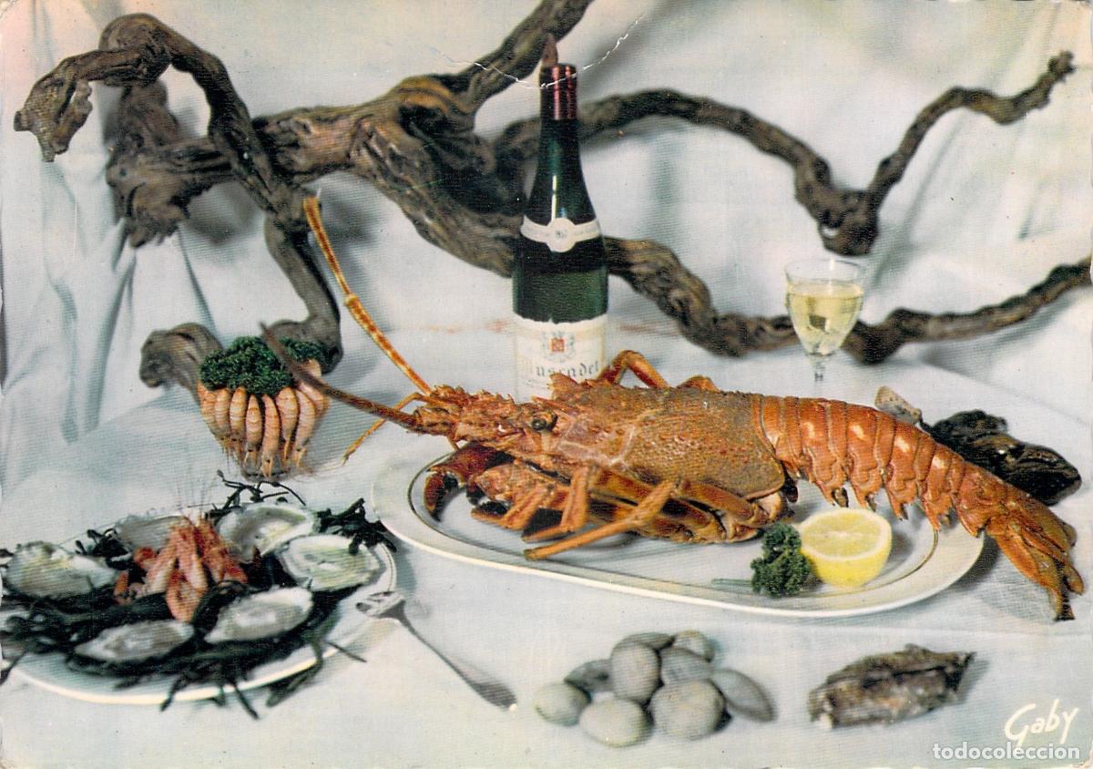 Postales: Postal de Gastronom&iacute;a Francesa con Bogavante y Mariscos