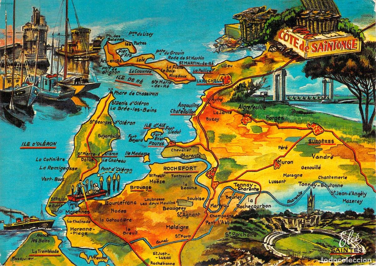 Postales: Postal ilustrada del mapa de la Costa de Saintonge en Francia