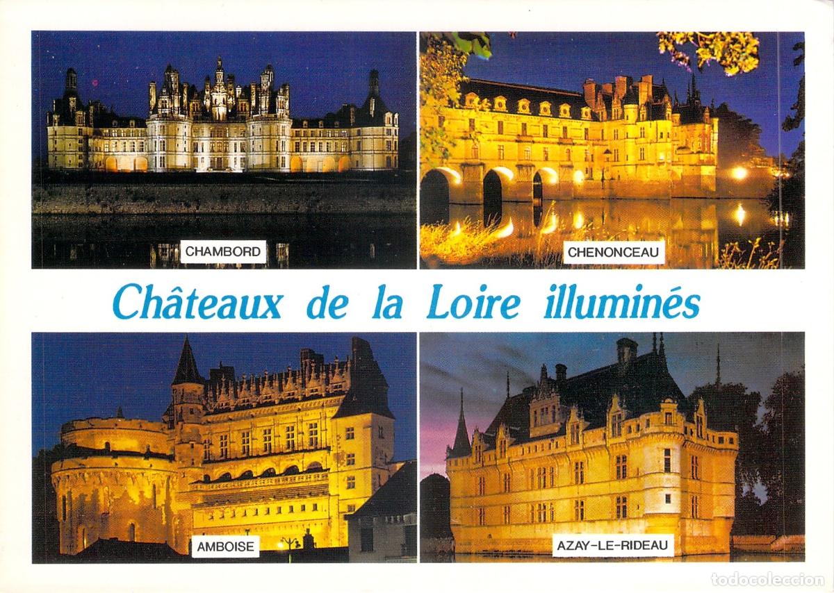 Postales: Postal de los Castillos del Loira iluminados de noche