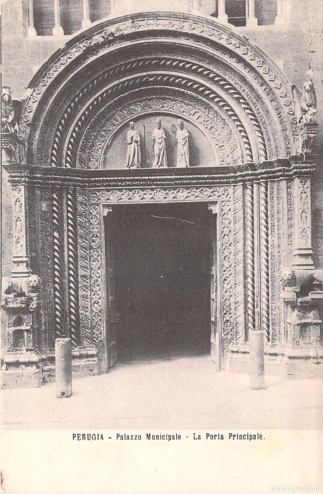 Postais: Postal de la portada principal del Palazzo Municipale en Perugia