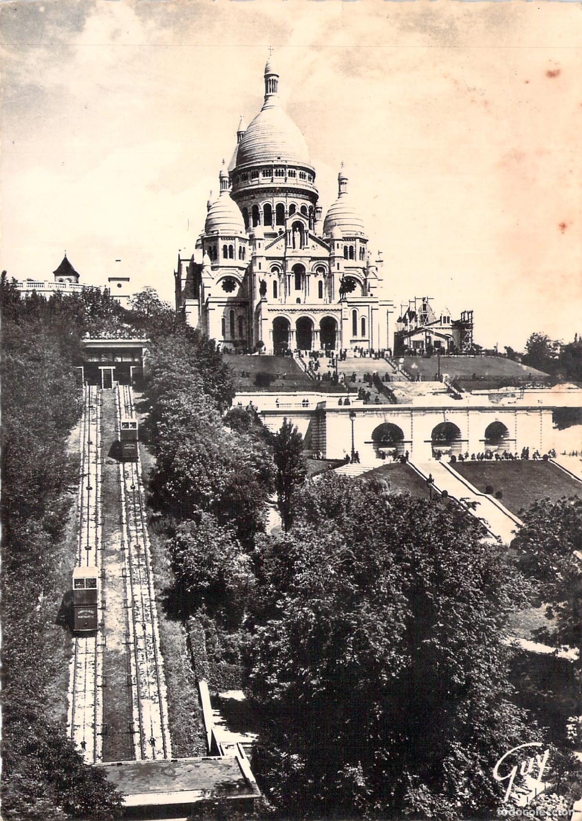 Postais: Postal de la Bas&iacute;lica del Sagrado Coraz&oacute;n y funicular en Par&iacute;s