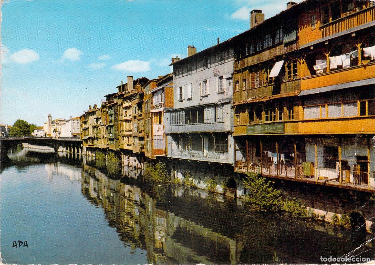 Postales: Postal de las casas antiguas sobre el r&iacute;o Agout en Castres, Francia