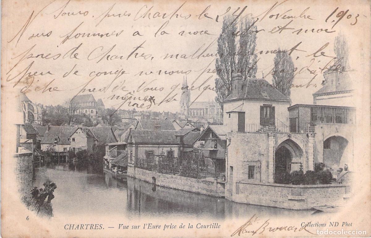 Postales: Postal de Chartres, vista del r&iacute;o Eure con arquitectura tradicional francesa