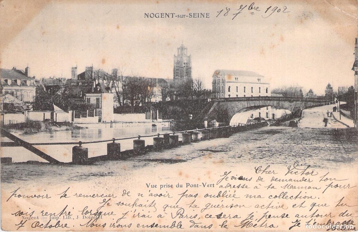 Postales: Postal de Nogent-sur-Seine con vista al Pont-Vert