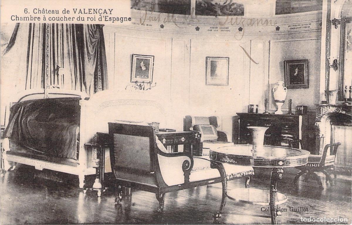 Postales: Postal del Castillo de Valen&ccedil;ay, Habitaci&oacute;n del Rey de Espa&ntilde;a