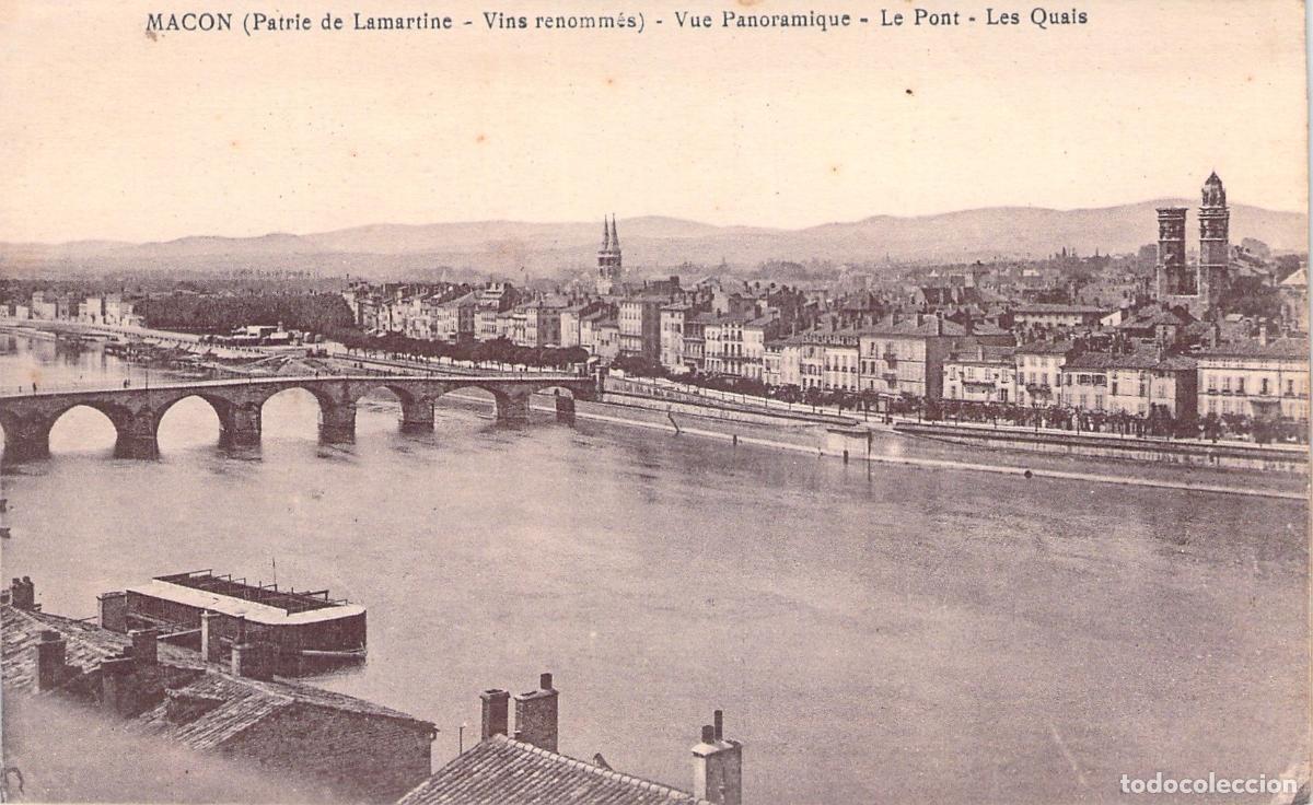 Postales: Postal de Macon Francia Vista Panor&aacute;mica con Puente y Muelle