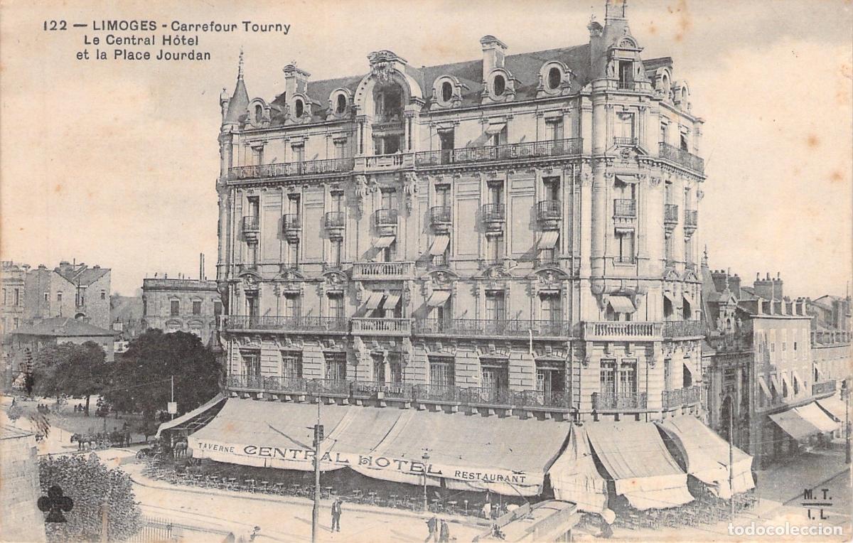 Postales: Postal de Limoges Central H&ocirc;tel y Place Jourdan en Francia