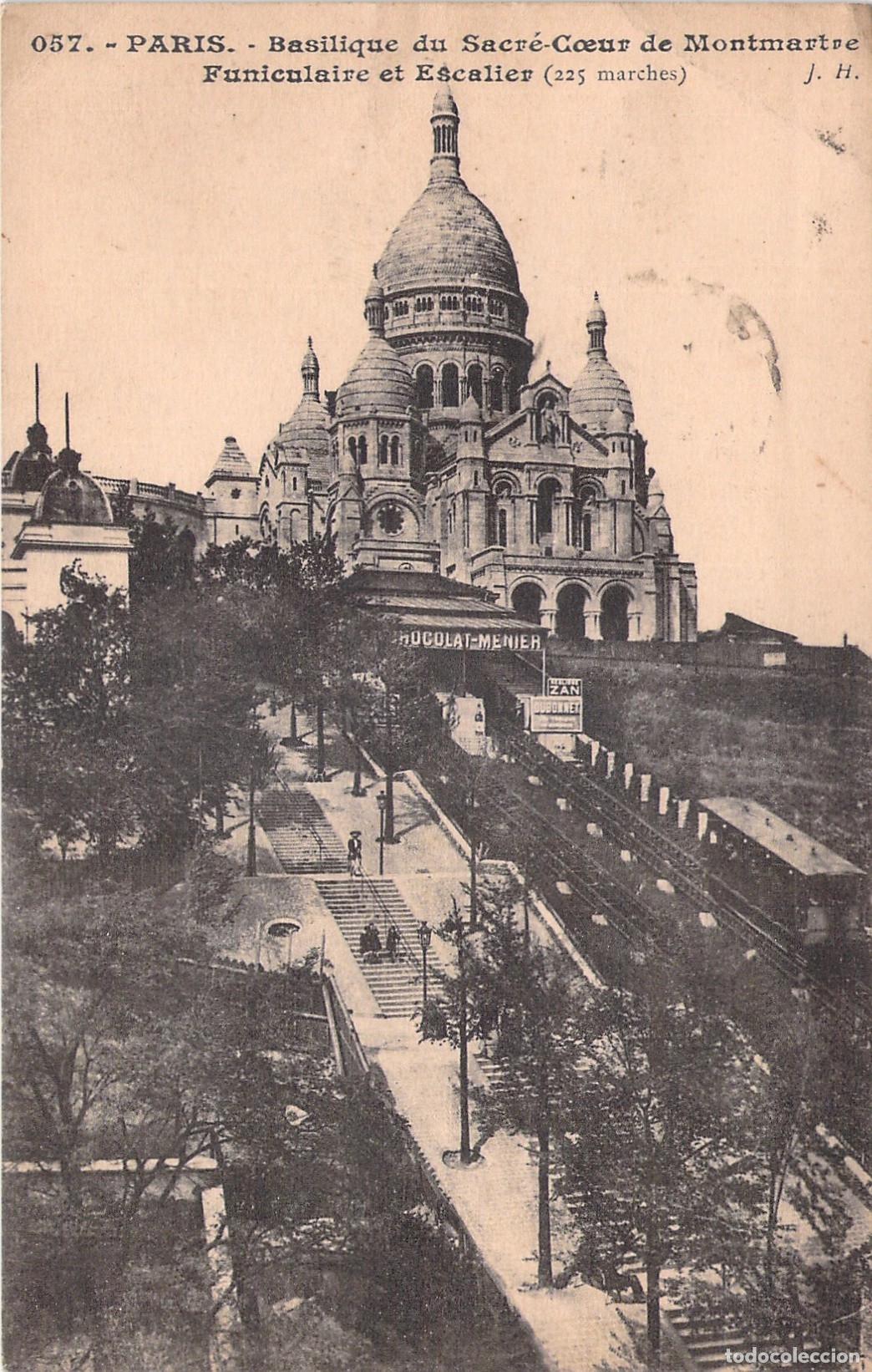 Postales: Postal de la Bas&iacute;lica del Sacr&eacute;-C&oelig;ur y el Funicular en Montmartre, Par&iacute;s