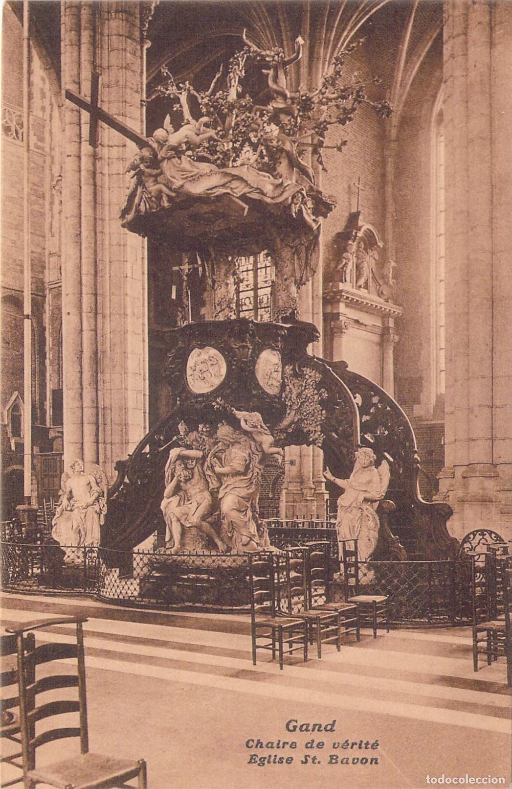 Postales: Postal de la Catedral de San Bav&oacute;n en Gante P&uacute;lpito