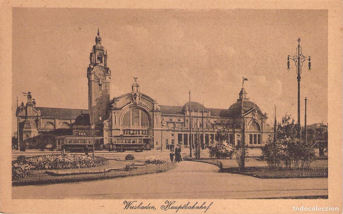Postales: Postal de la estaci&oacute;n central de trenes de Wiesbaden, Alemania
