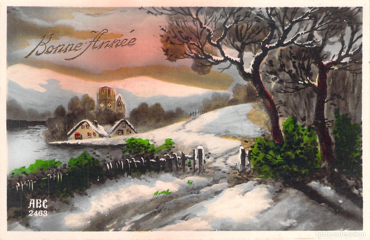 Postales: Postal de Feliz A&ntilde;o Nuevo con Paisaje Invernal Nevado