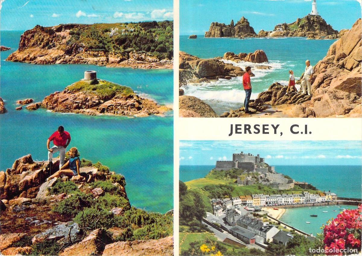 Postales: Postal de paisajes costeros y monumentos de la isla de Jersey
