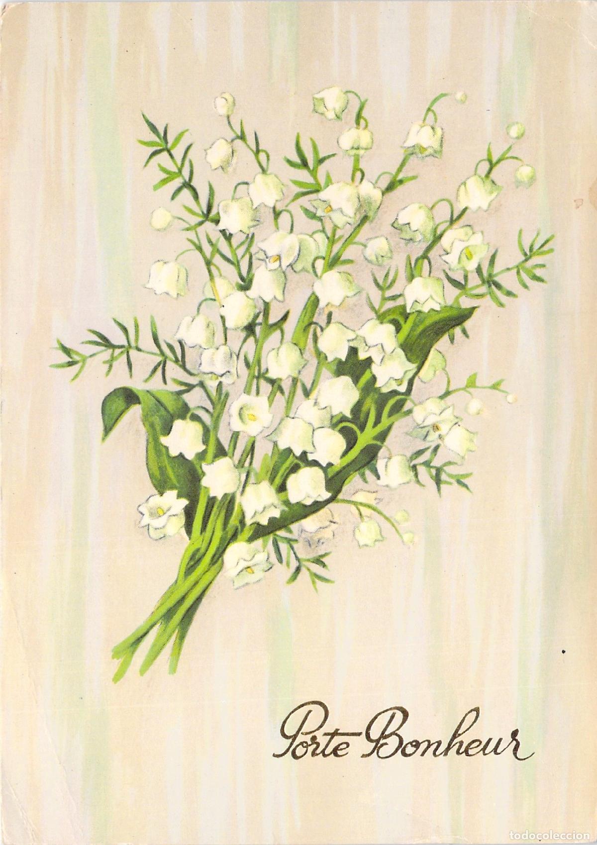 Postales: Postal con ilustraci&oacute;n de flores muguete Porte Bonheur