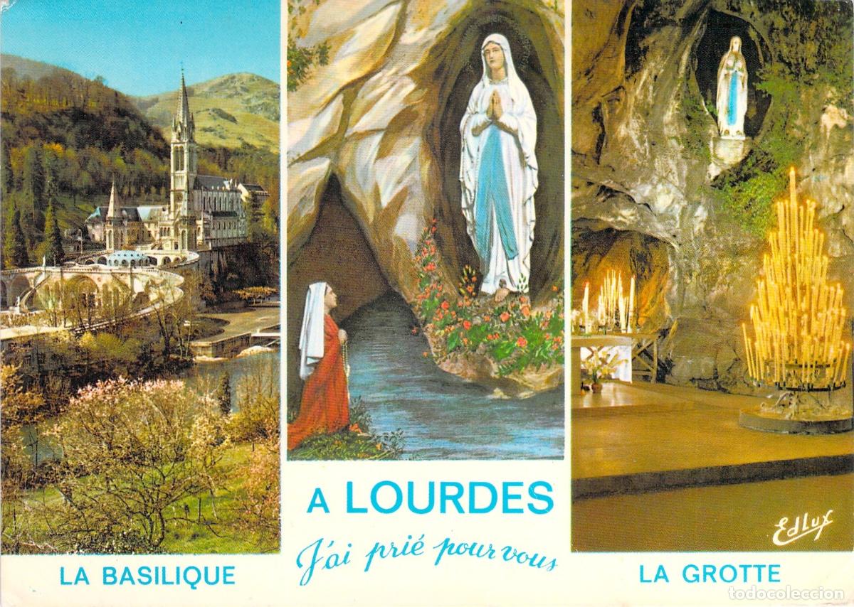 Postales: Postal de Lourdes Francia Bas&iacute;lica y Gruta