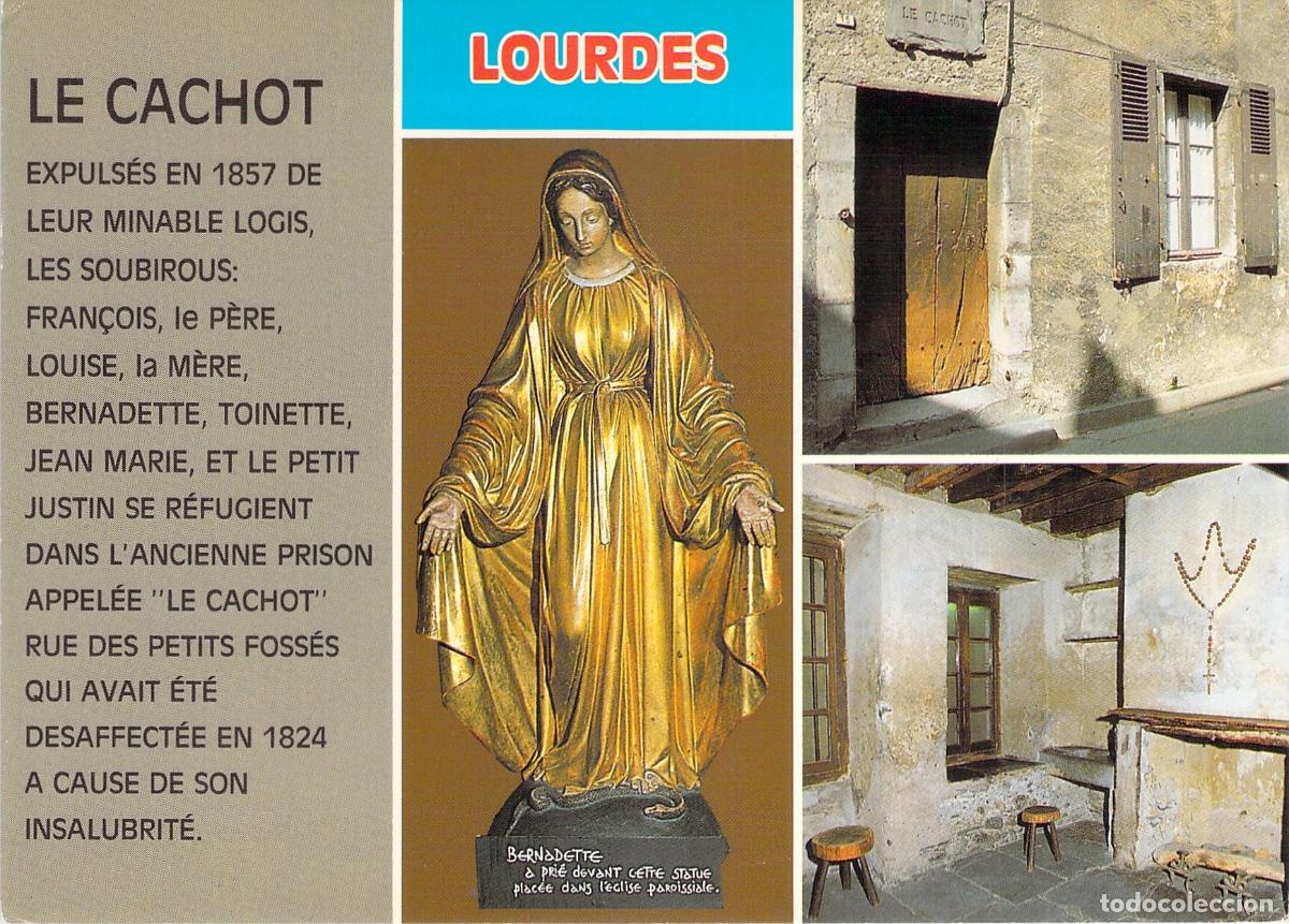 Postales: Postal de Lourdes Le Cachot y Estatua de Santa Bernadette