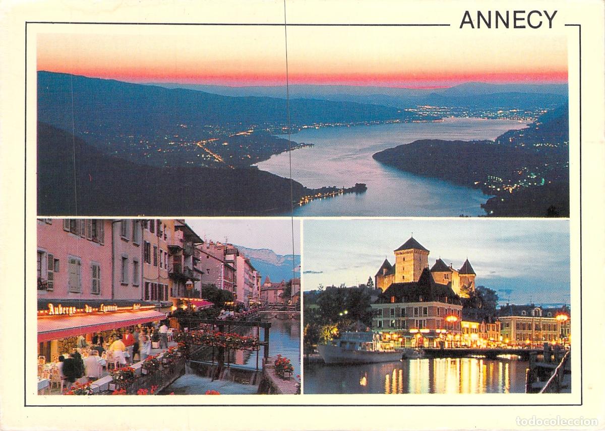 Postales: Postal de Annecy, lago, casco antiguo y castillo, Francia