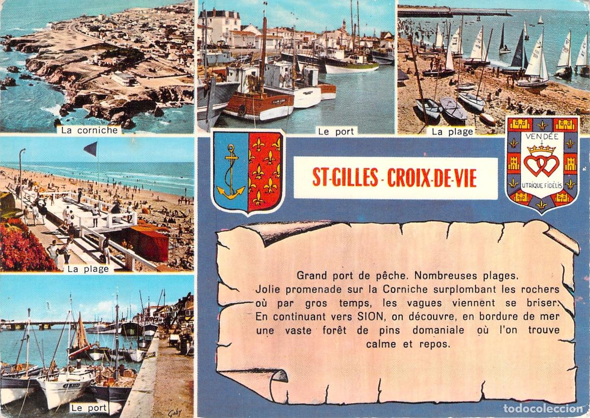 Postales: Postal de Saint-Gilles-Croix-de-Vie con vistas del puerto y la playa