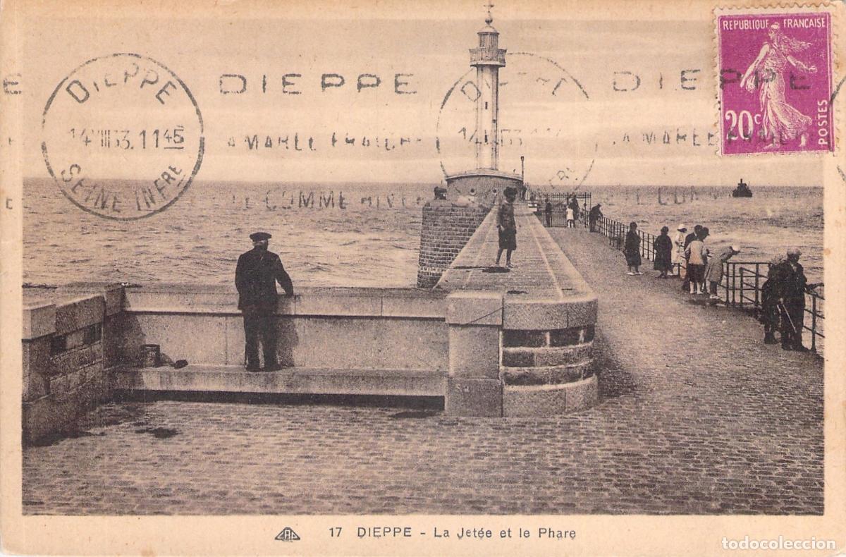 Postales: Postal de la Jet&eacute;e y el Faro de Dieppe en Francia