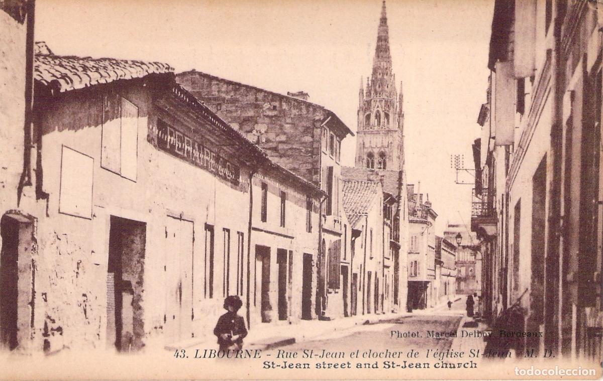 Postales: Postal de la calle Saint-Jean y la iglesia en Libourne, Francia