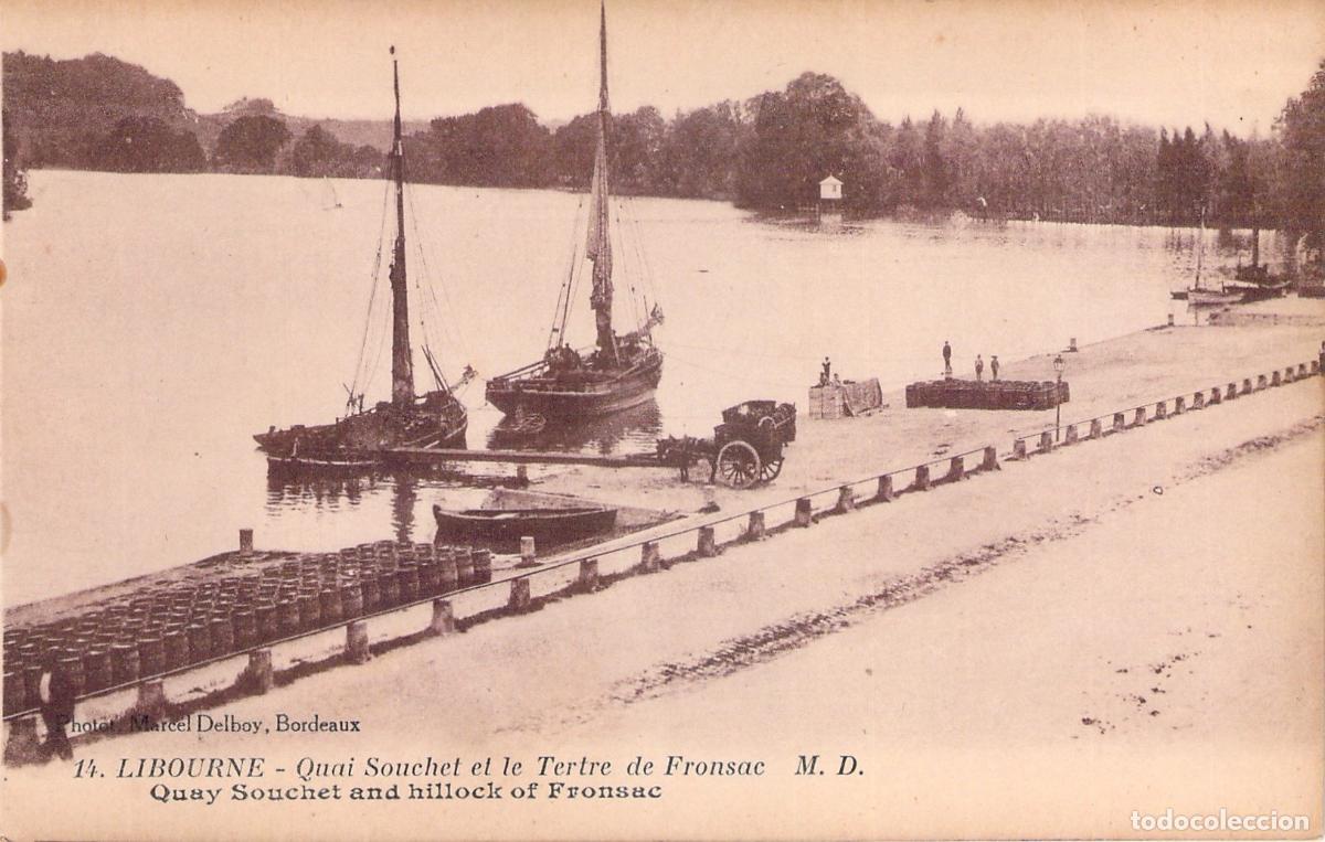 Postales: Postal de Libourne, muelle Souchet y colina de Fronsac