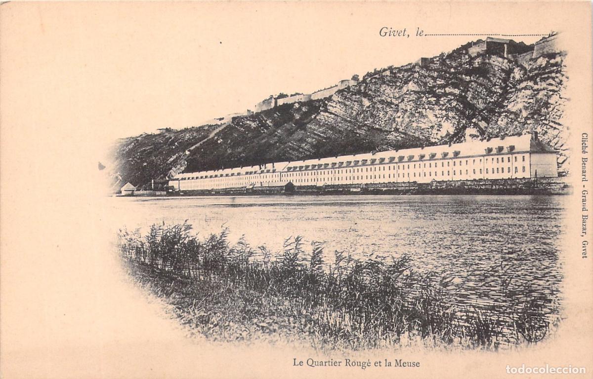 Postales: Postal de Givet con vista del Quartier Roug&eacute; y el r&iacute;o Mosa