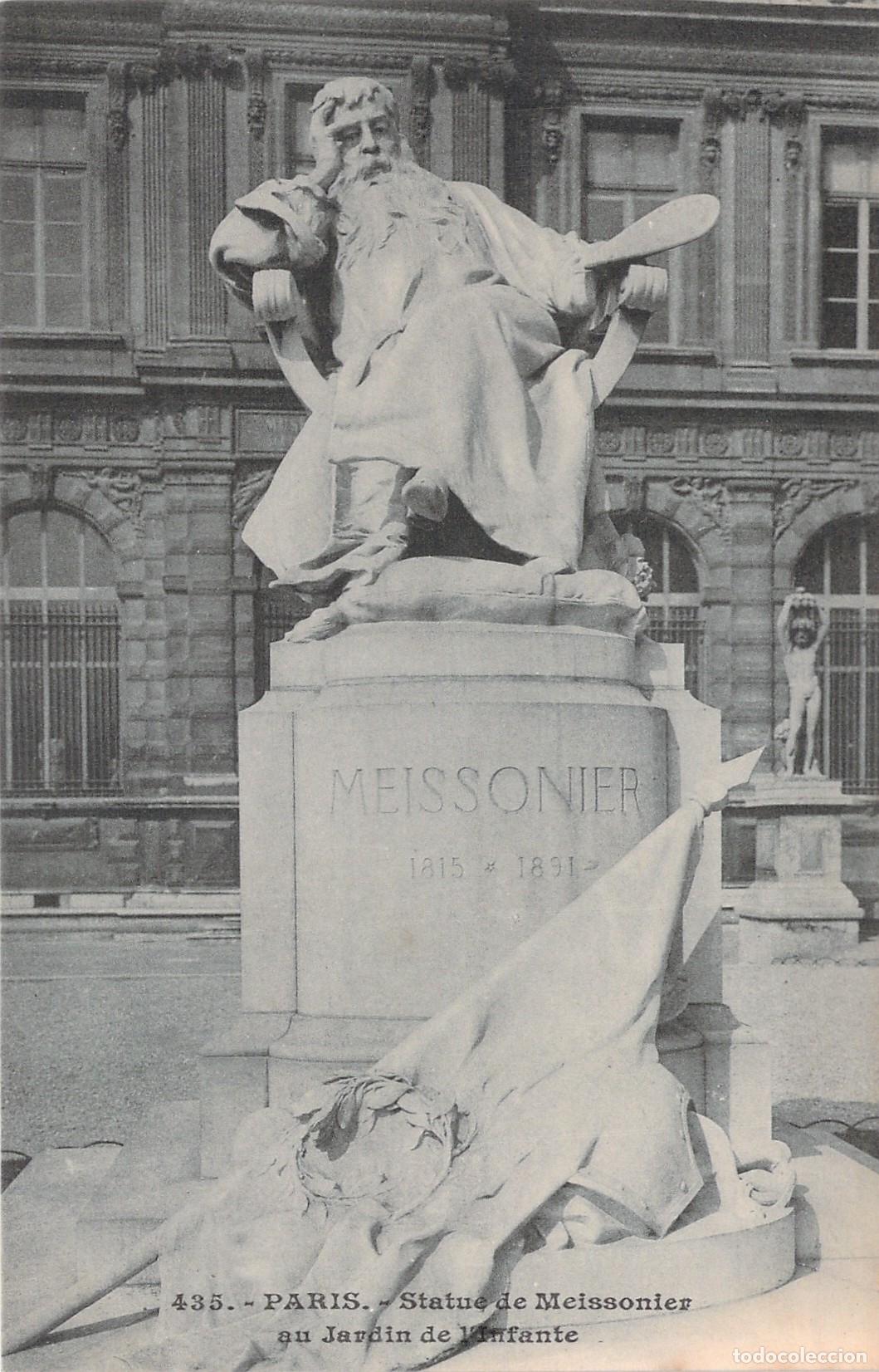 Postais: Postal de la Estatua de Meissonier en el Jard&iacute;n de la Infanta de Par&iacute;s