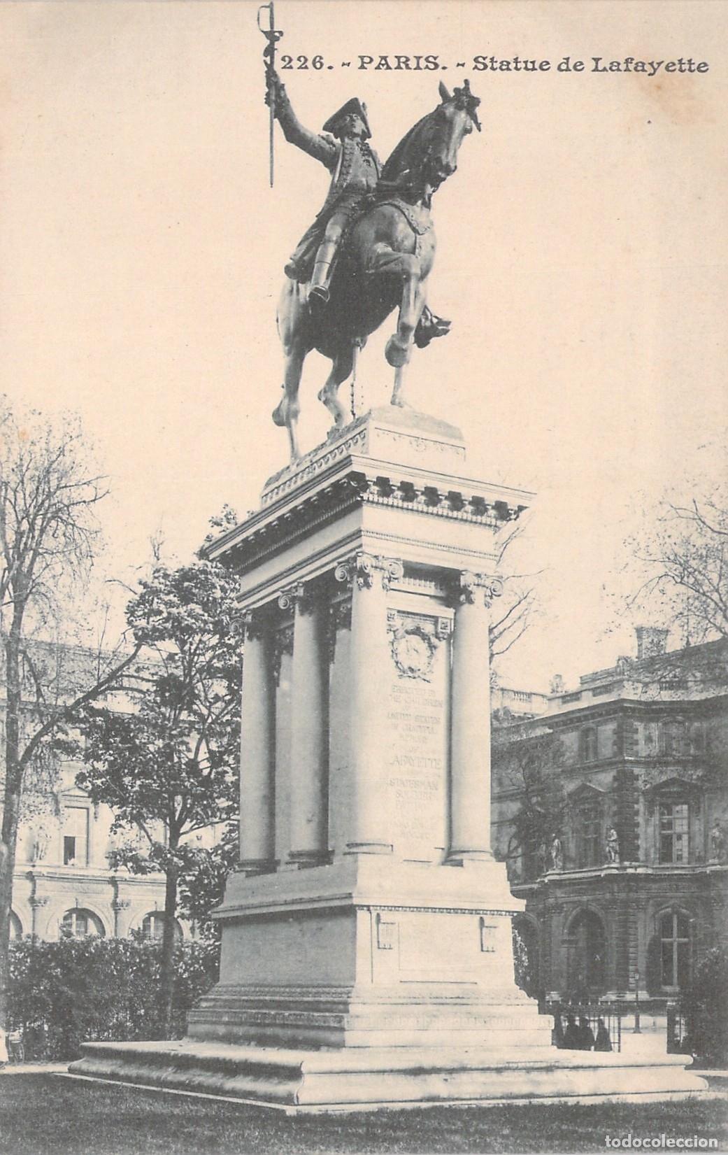 Postais: Postal de la Estatua de Lafayette en Par&iacute;s