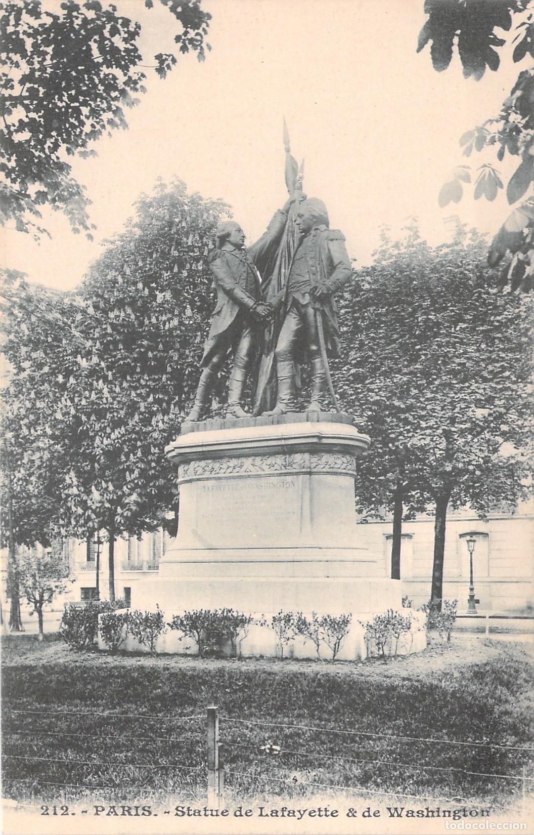 Postais: Postal de la estatua de Lafayette y Washington en Par&iacute;s