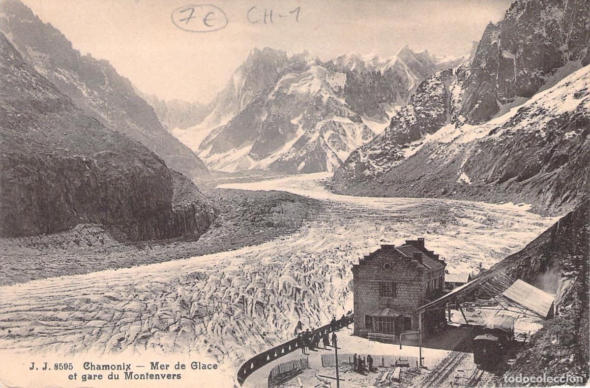 Postales: Postal de la Mer de Glace y la estaci&oacute;n de Montenvers en Chamonix