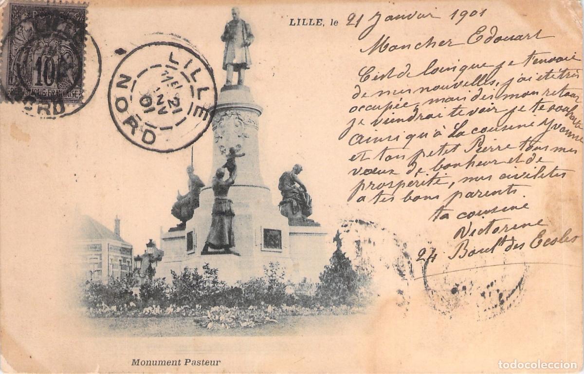 Postales: Postal del Monumento Pasteur en Lille, Francia