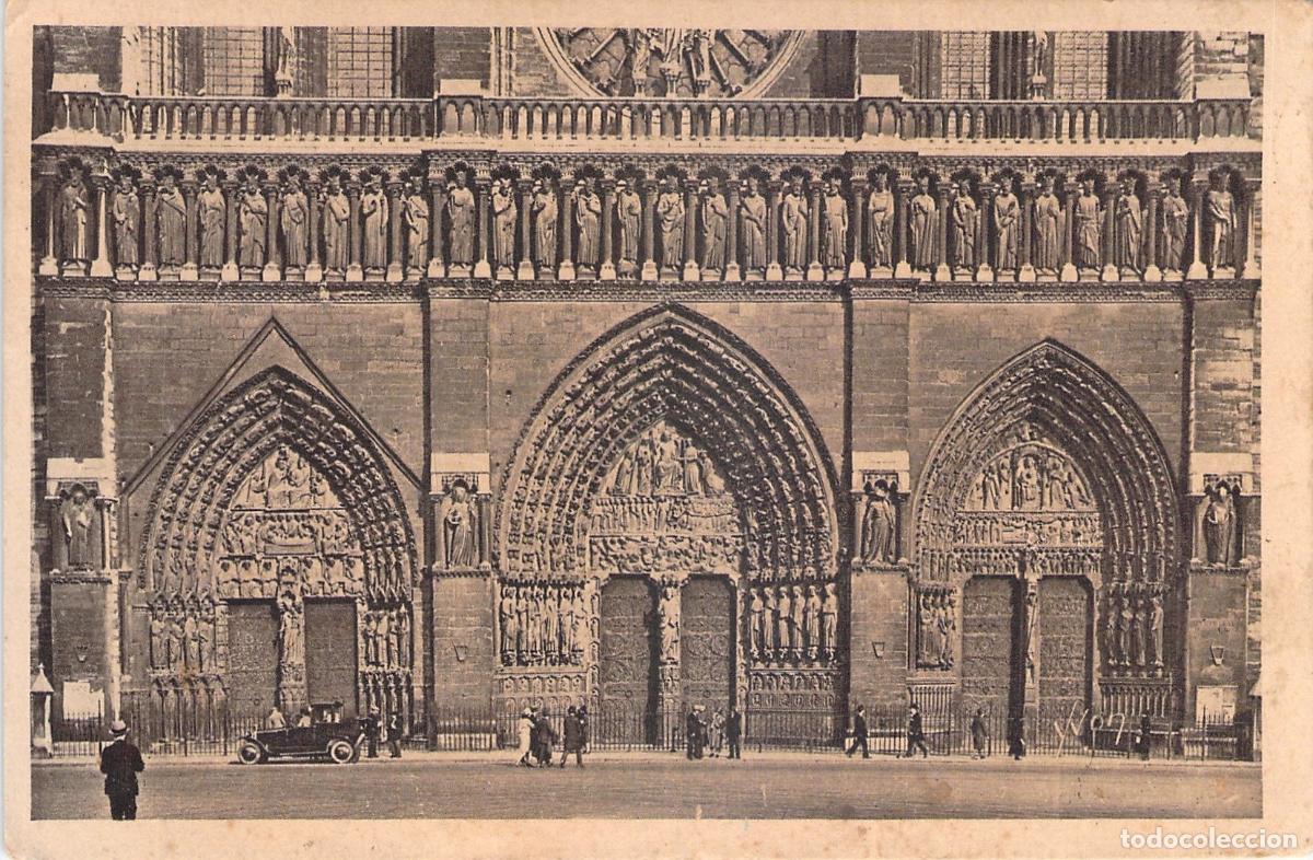 Postales: Postal de la fachada y los portales de la Catedral de Notre-Dame en Par&iacute;s