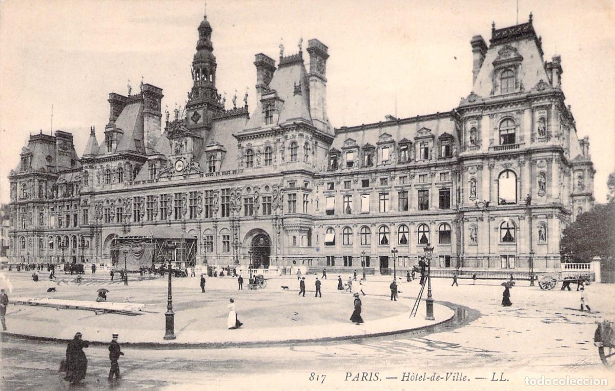 Postales: Postal de Paris: Vista exterior del H&ocirc;tel de Ville