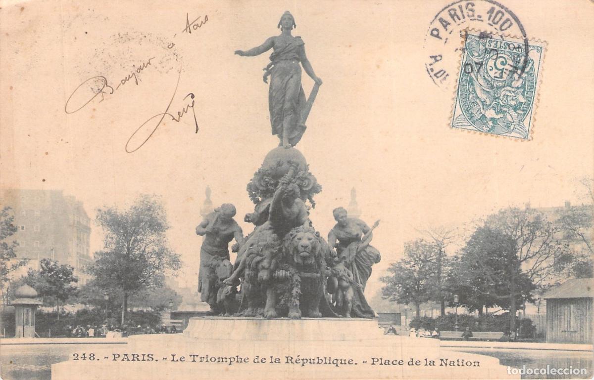 Postales: Postal de Paris: Escultura El Triunfo de la Rep&uacute;blica en Place de la Nation
