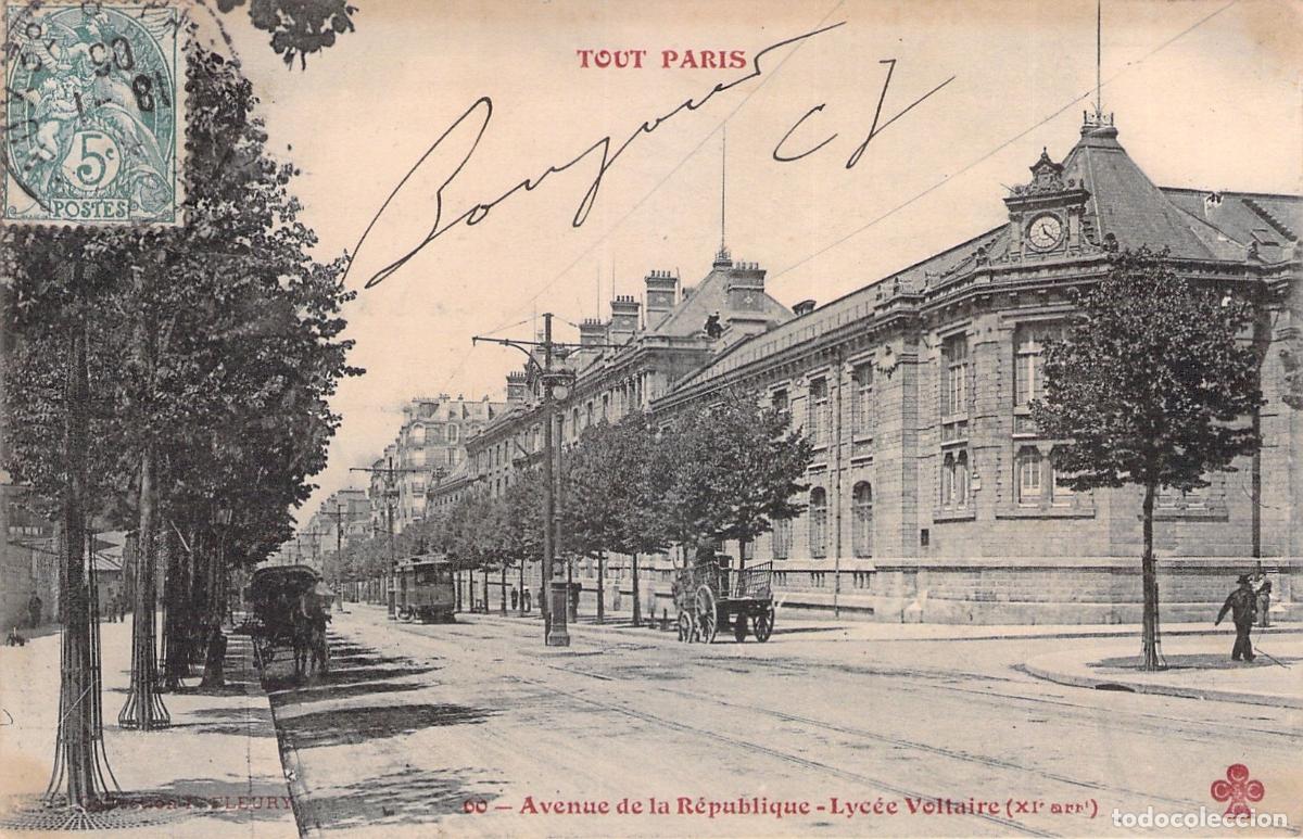 Postales: Postal de Par&iacute;s, Avenida de la Rep&uacute;blica y Lyc&eacute;e Voltaire