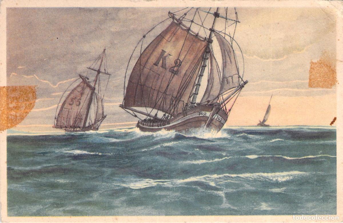 Postales: Postal de veleros navegando en el mar
