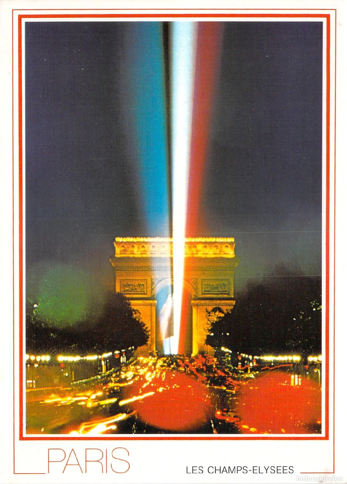 Postales: Postal de Par&iacute;s: Arco del Triunfo iluminado en los Campos El&iacute;seos