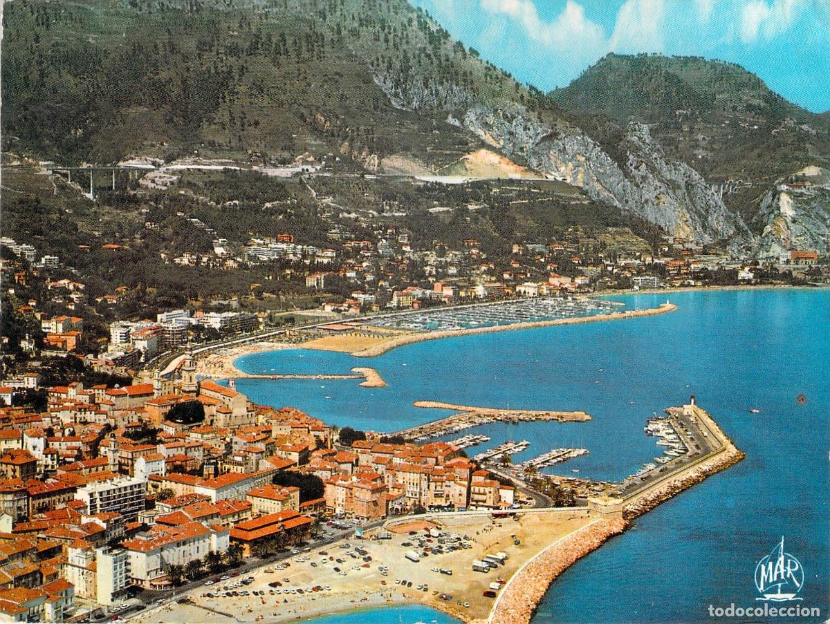 Postales: Postal de vista a&eacute;rea panor&aacute;mica de Menton en la Costa Azul