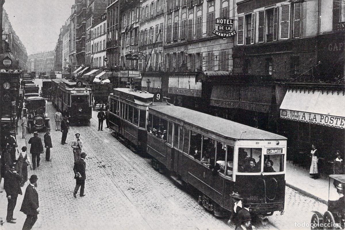 Postales: Postal de tranv&iacute;a el&eacute;ctrico en la Gare du Nord de Par&iacute;s